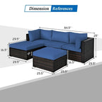5 Pcs Patio Rattan Sofa Set with Cushion and Ottoman - 29.5 x 29.5 x 25 (L x W x H)