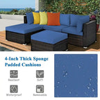 5 Pcs Patio Rattan Sofa Set with Cushion and Ottoman - 29.5 x 29.5 x 25 (L x W x H)