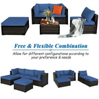 5 Pcs Patio Rattan Sofa Set with Cushion and Ottoman - 29.5 x 29.5 x 25 (L x W x H)