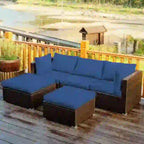 5 Pcs Patio Rattan Sofa Set with Cushion and Ottoman - 29.5 x 29.5 x 25 (L x W x H)