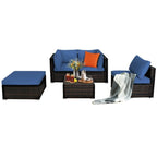5 Pcs Patio Rattan Sofa Set with Cushion and Ottoman - 29.5 x 29.5 x 25 (L x W x H)