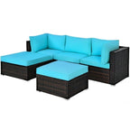 5 Pcs Patio Rattan Sofa Set with Cushion and Ottoman - 29.5 x 29.5 x 25 (L x W x H)
