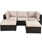 5 Pcs Patio Rattan Sofa Set with Cushion and Ottoman - 29.5 x 29.5 x 25 (L x W x H)