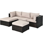 5 Pcs Patio Rattan Sofa Set with Cushion and Ottoman - 29.5 x 29.5 x 25 (L x W x H)