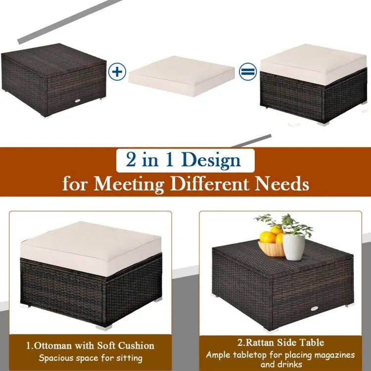 5 Pcs Patio Rattan Sofa Set with Cushion and Ottoman - 29.5 x 29.5 x 25 (L x W x H)