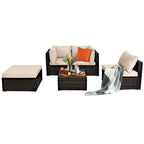 5 Pcs Patio Rattan Sofa Set with Cushion and Ottoman - 29.5 x 29.5 x 25 (L x W x H)