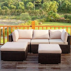 5 Pcs Patio Rattan Sofa Set with Cushion and Ottoman - 29.5 x 29.5 x 25 (L x W x H)