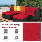 5 Pcs Patio Rattan Sofa Set with Cushion and Ottoman - 29.5 x 29.5 x 25 (L x W x H)