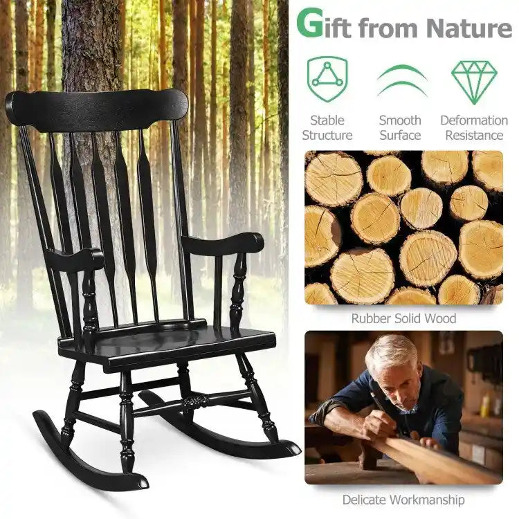 Rocking Chair with Solid Wooden Frame for Garden and Patio - 25.5 x 32.5 x 46.5(L x W x H)