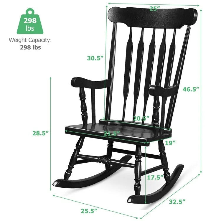 Rocking Chair with Solid Wooden Frame for Garden and Patio - 25.5 x 32.5 x 46.5(L x W x H)