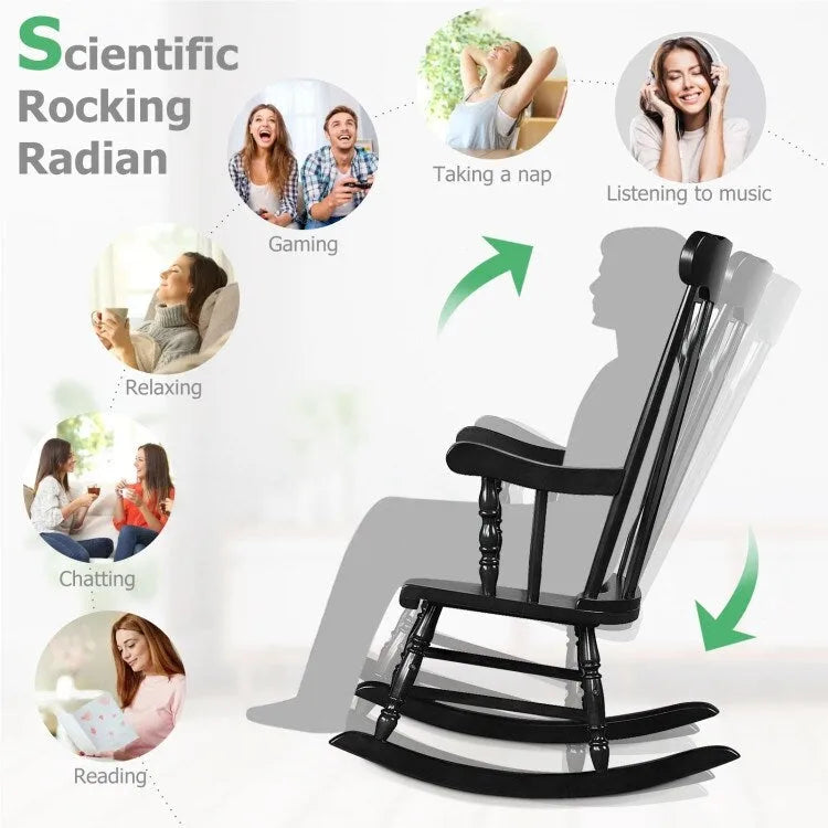 Rocking Chair with Solid Wooden Frame for Garden and Patio - 25.5 x 32.5 x 46.5(L x W x H)