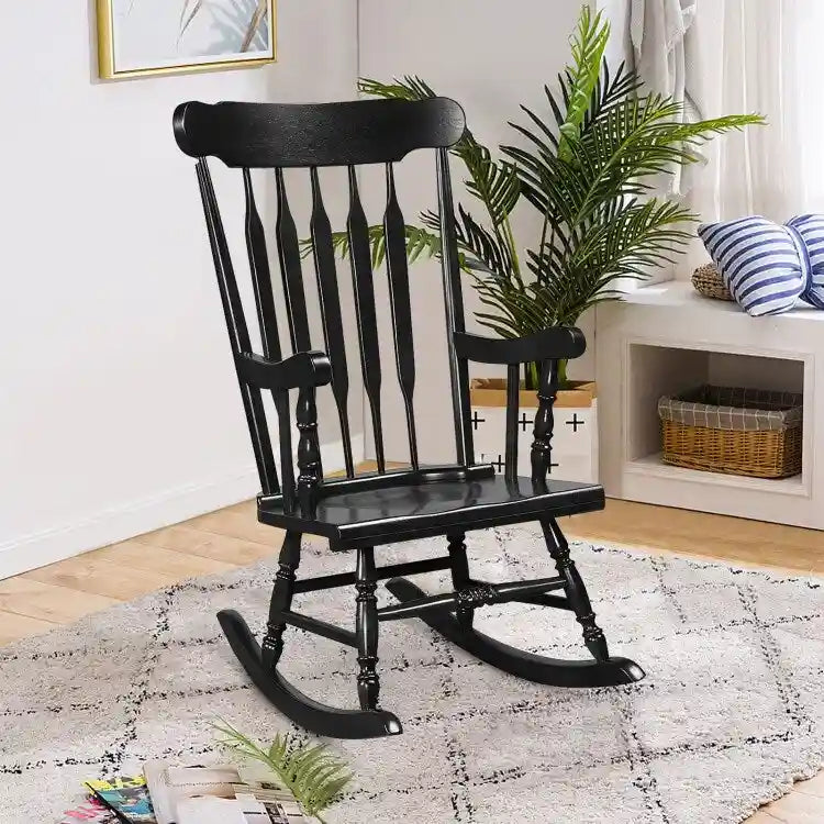 Rocking Chair with Solid Wooden Frame for Garden and Patio - 25.5 x 32.5 x 46.5(L x W x H)