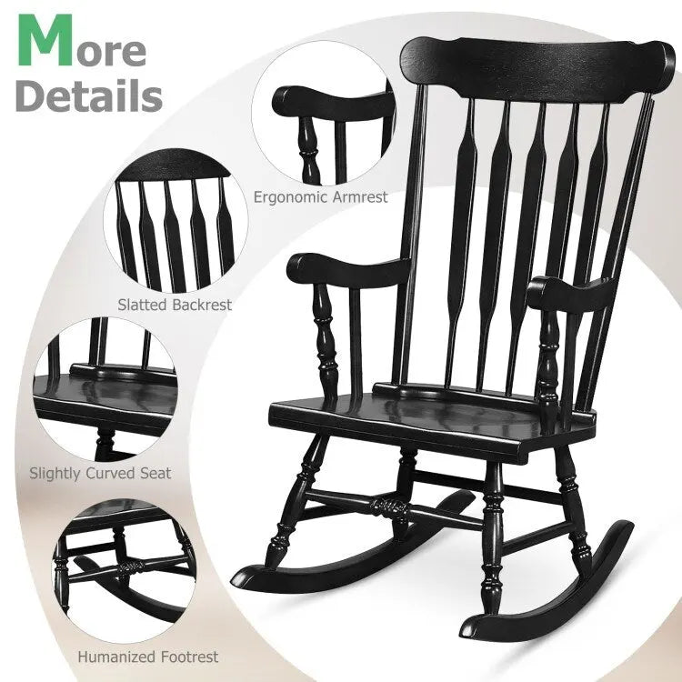 Rocking Chair with Solid Wooden Frame for Garden and Patio - 25.5 x 32.5 x 46.5(L x W x H)