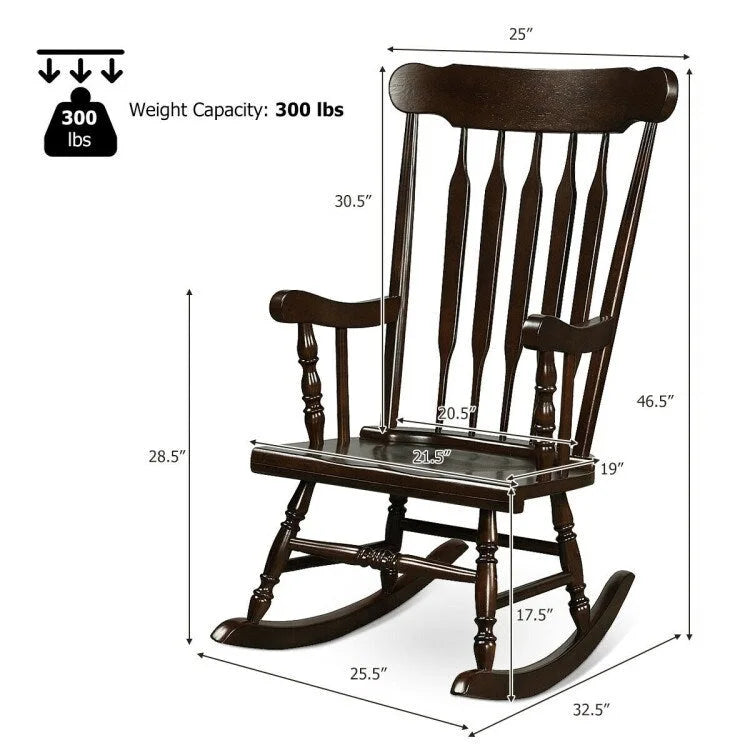 Rocking Chair with Solid Wooden Frame for Garden and Patio - 25.5 x 32.5 x 46.5(L x W x H)