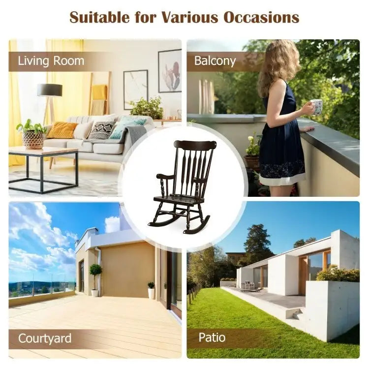 Rocking Chair with Solid Wooden Frame for Garden and Patio - 25.5 x 32.5 x 46.5(L x W x H)