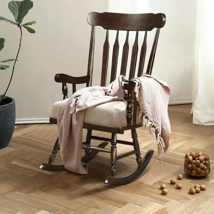 Rocking Chair with Solid Wooden Frame for Garden and Patio - 25.5 x 32.5 x 46.5(L x W x H)
