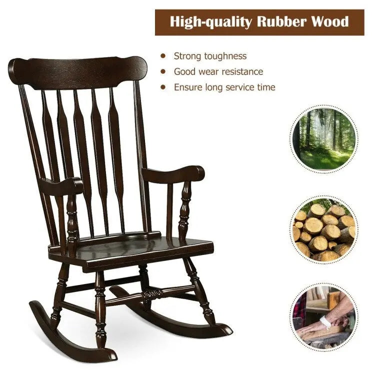 Rocking Chair with Solid Wooden Frame for Garden and Patio - 25.5 x 32.5 x 46.5(L x W x H)