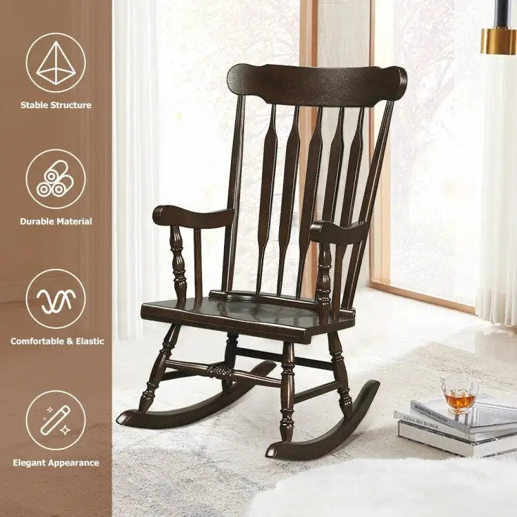 Rocking Chair with Solid Wooden Frame for Garden and Patio - 25.5 x 32.5 x 46.5(L x W x H)