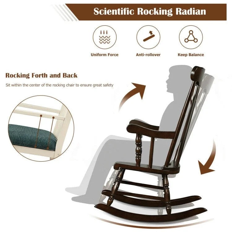 Rocking Chair with Solid Wooden Frame for Garden and Patio - 25.5 x 32.5 x 46.5(L x W x H)