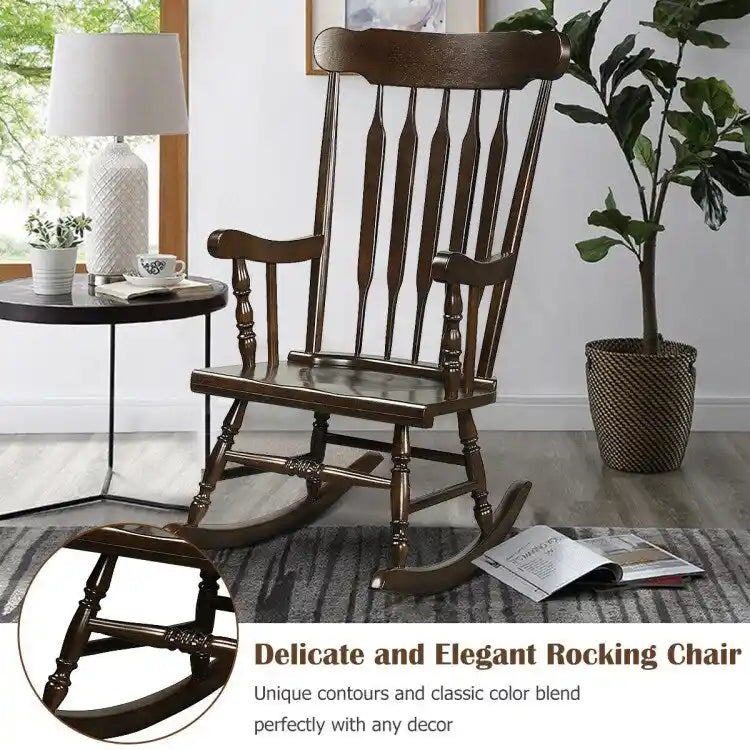 Rocking Chair with Solid Wooden Frame for Garden and Patio - 25.5 x 32.5 x 46.5(L x W x H)
