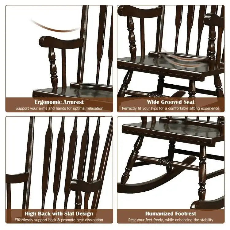 Rocking Chair with Solid Wooden Frame for Garden and Patio - 25.5 x 32.5 x 46.5(L x W x H)