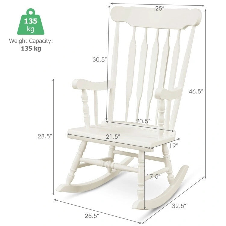 Rocking Chair with Solid Wooden Frame for Garden and Patio - 25.5 x 32.5 x 46.5(L x W x H)