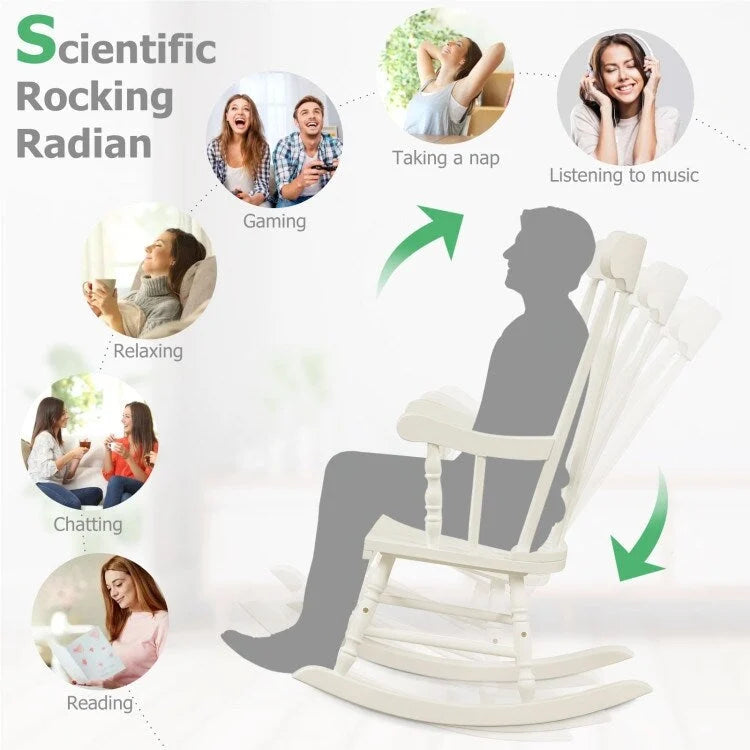 Rocking Chair with Solid Wooden Frame for Garden and Patio - 25.5 x 32.5 x 46.5(L x W x H)