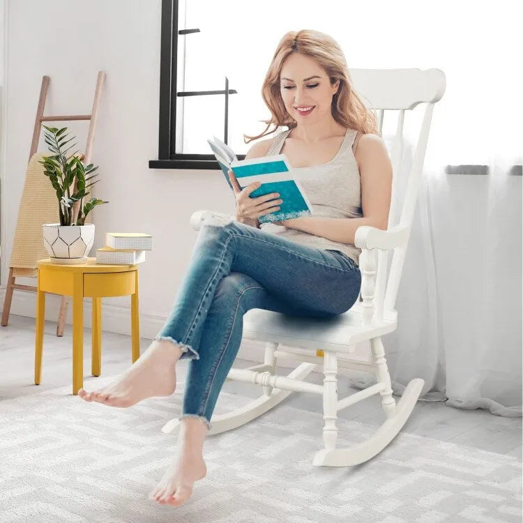 Rocking Chair with Solid Wooden Frame for Garden and Patio - 25.5 x 32.5 x 46.5(L x W x H)