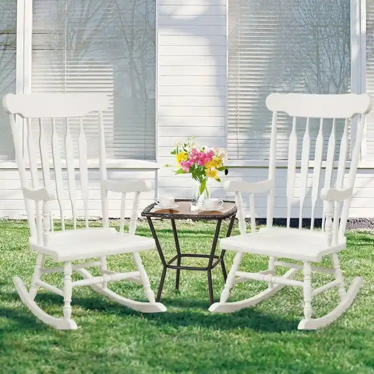 Rocking Chair with Solid Wooden Frame for Garden and Patio - 25.5 x 32.5 x 46.5(L x W x H)