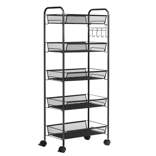 5 Tier Mesh Rolling File Utility Cart Storage Basket - 17 x 10 x 41 (L x W x H)