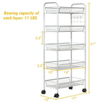5 Tier Mesh Rolling File Utility Cart Storage Basket - 17 x 10 x 41 (L x W x H)