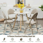 6 Pack Folding Chairs Portable Padded Office Kitchen Dining Chairs-Beige - 18.5 x 20 x 35 (L x W x H)