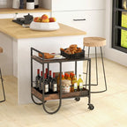 Rolling Buffet Serving Cart with Removable Metal Wire Wine Rack-Brown - 24 x 17 x 29 (L x W x H)
