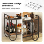 Rolling Buffet Serving Cart with Removable Metal Wire Wine Rack-Brown - 24 x 17 x 29 (L x W x H)