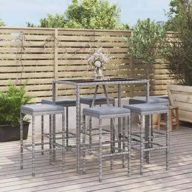 vidaXL 5 Piece Patio Bar Set with Cushions Black Poly Rattan