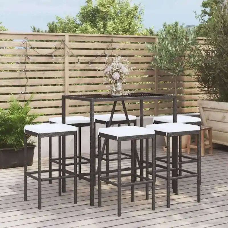vidaXL 5 Piece Patio Bar Set with Cushions Black Poly Rattan