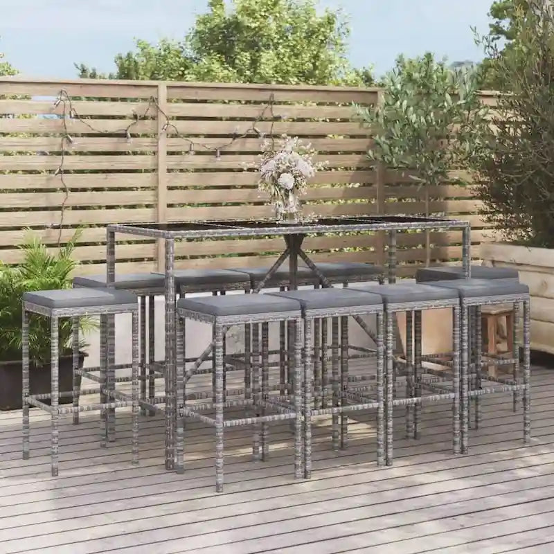 vidaXL 5 Piece Patio Bar Set with Cushions Black Poly Rattan