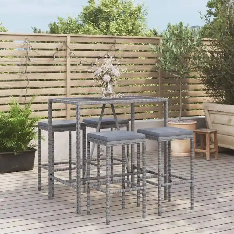 vidaXL 5 Piece Patio Bar Set with Cushions Black Poly Rattan