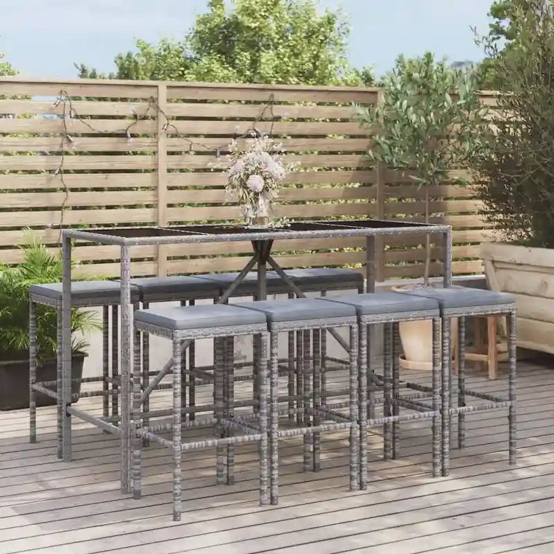 vidaXL 5 Piece Patio Bar Set with Cushions Black Poly Rattan