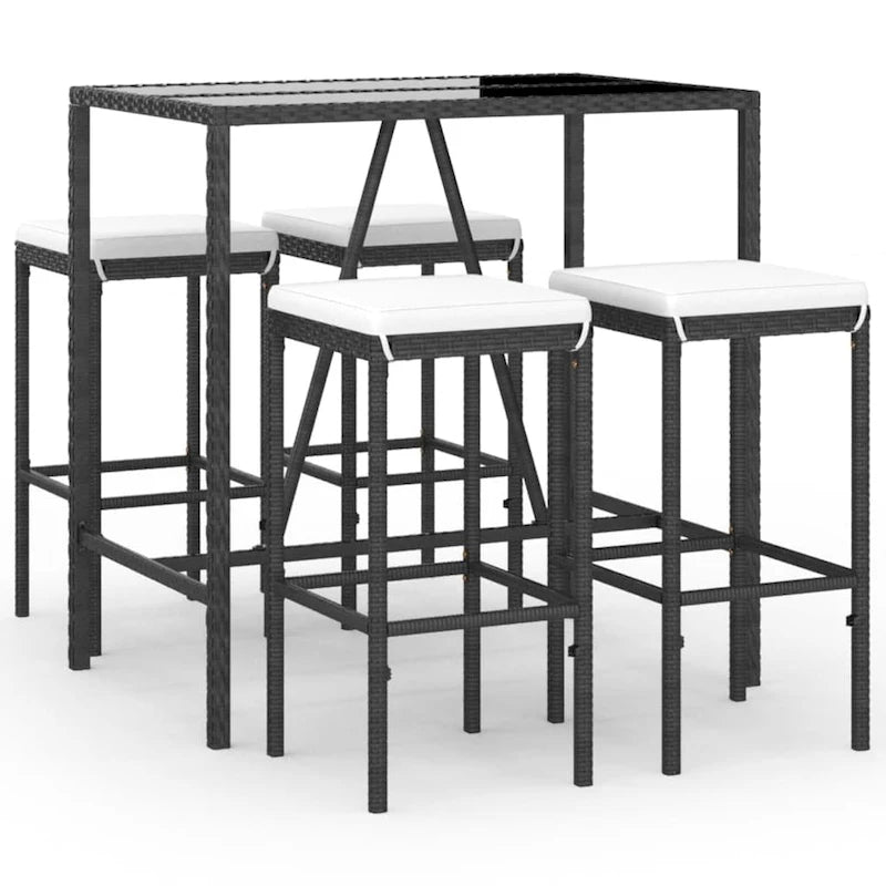 vidaXL 5 Piece Patio Bar Set with Cushions Black Poly Rattan