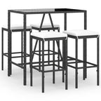 vidaXL 5 Piece Patio Bar Set with Cushions Black Poly Rattan