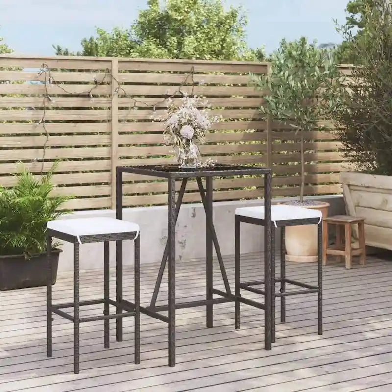 vidaXL 5 Piece Patio Bar Set with Cushions Black Poly Rattan