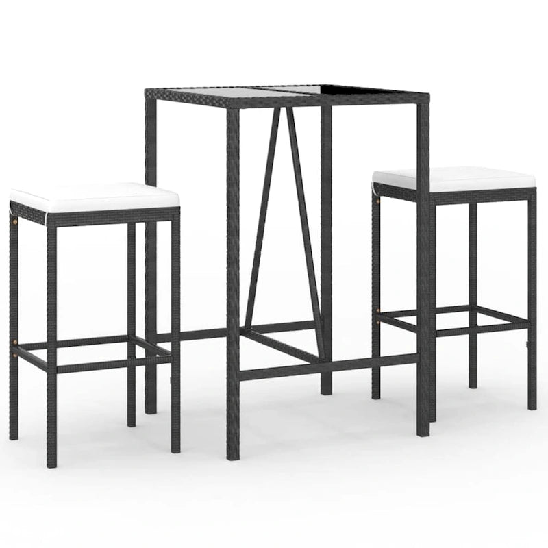 vidaXL 5 Piece Patio Bar Set with Cushions Black Poly Rattan