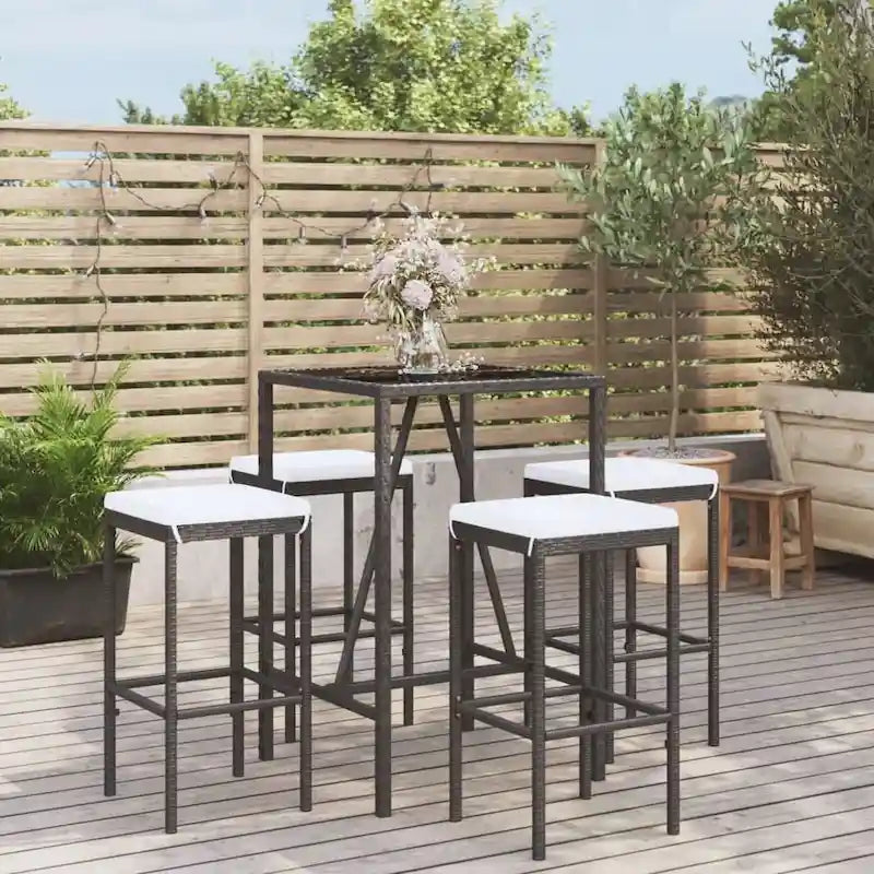 vidaXL 5 Piece Patio Bar Set with Cushions Black Poly Rattan