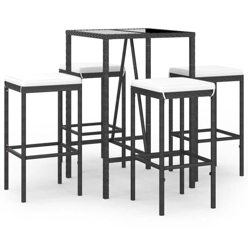 vidaXL 5 Piece Patio Bar Set with Cushions Black Poly Rattan
