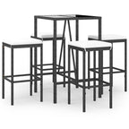 vidaXL 5 Piece Patio Bar Set with Cushions Black Poly Rattan