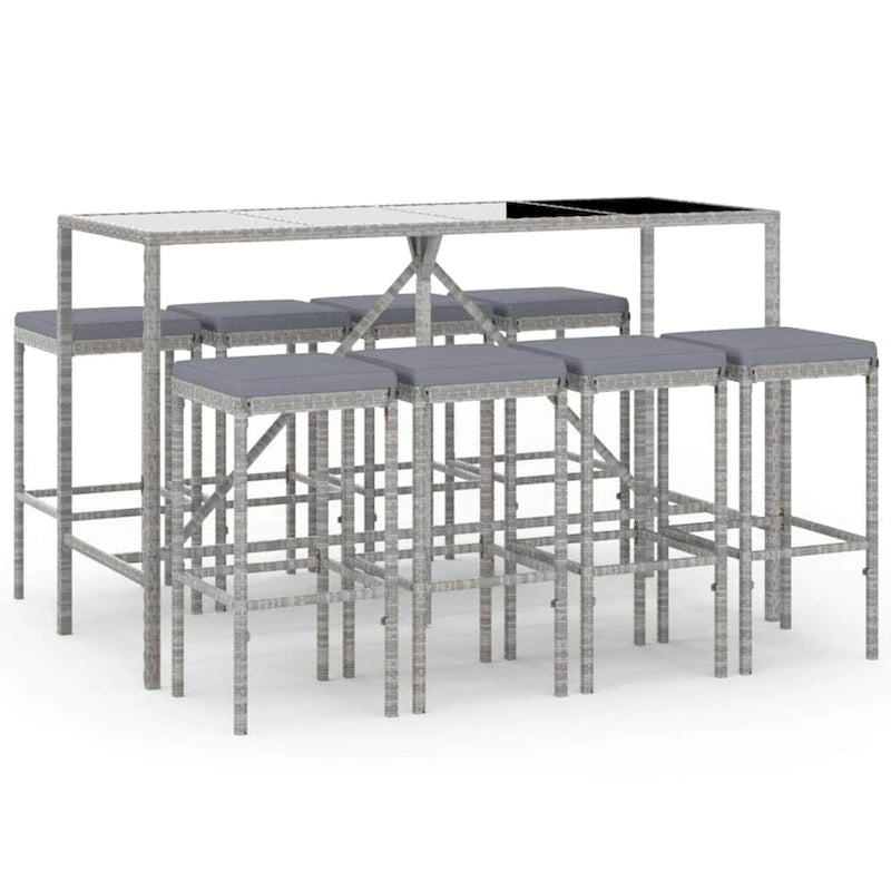 vidaXL 5 Piece Patio Bar Set with Cushions Black Poly Rattan
