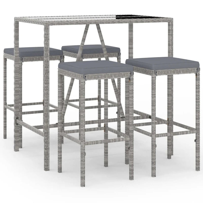 vidaXL 5 Piece Patio Bar Set with Cushions Black Poly Rattan