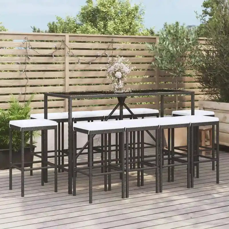 vidaXL 5 Piece Patio Bar Set with Cushions Black Poly Rattan