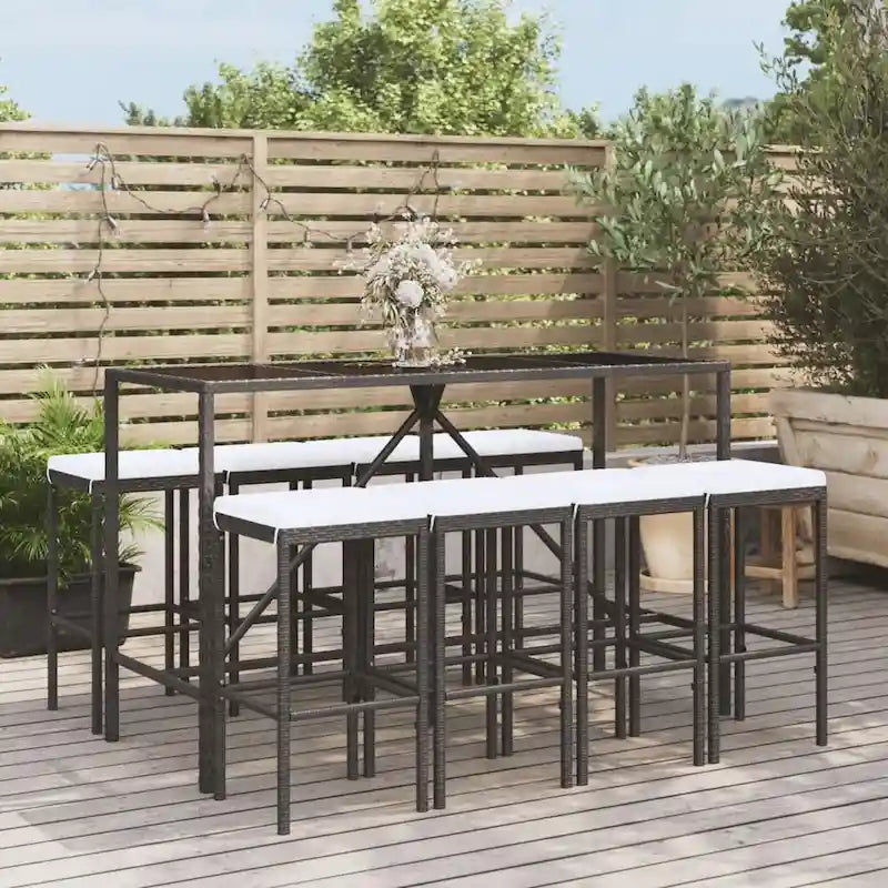 vidaXL 5 Piece Patio Bar Set with Cushions Black Poly Rattan